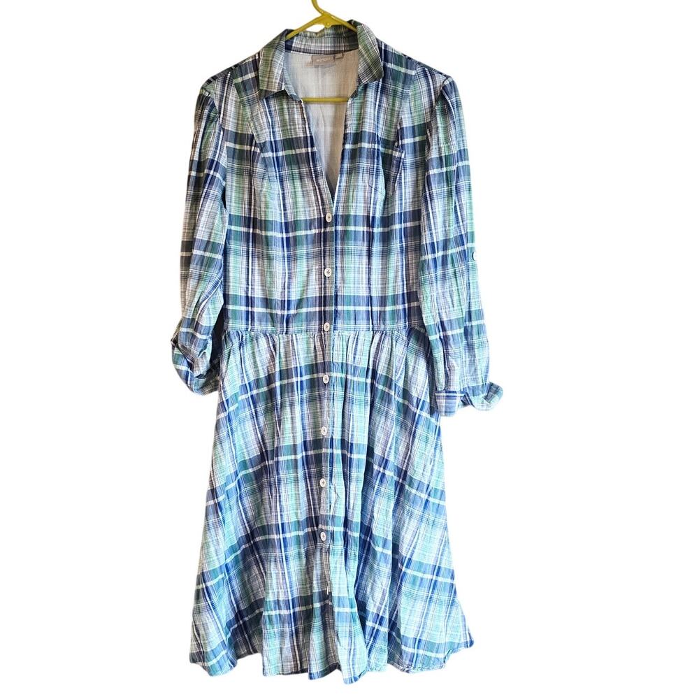 Eshakti plaid button front shirt dress size large